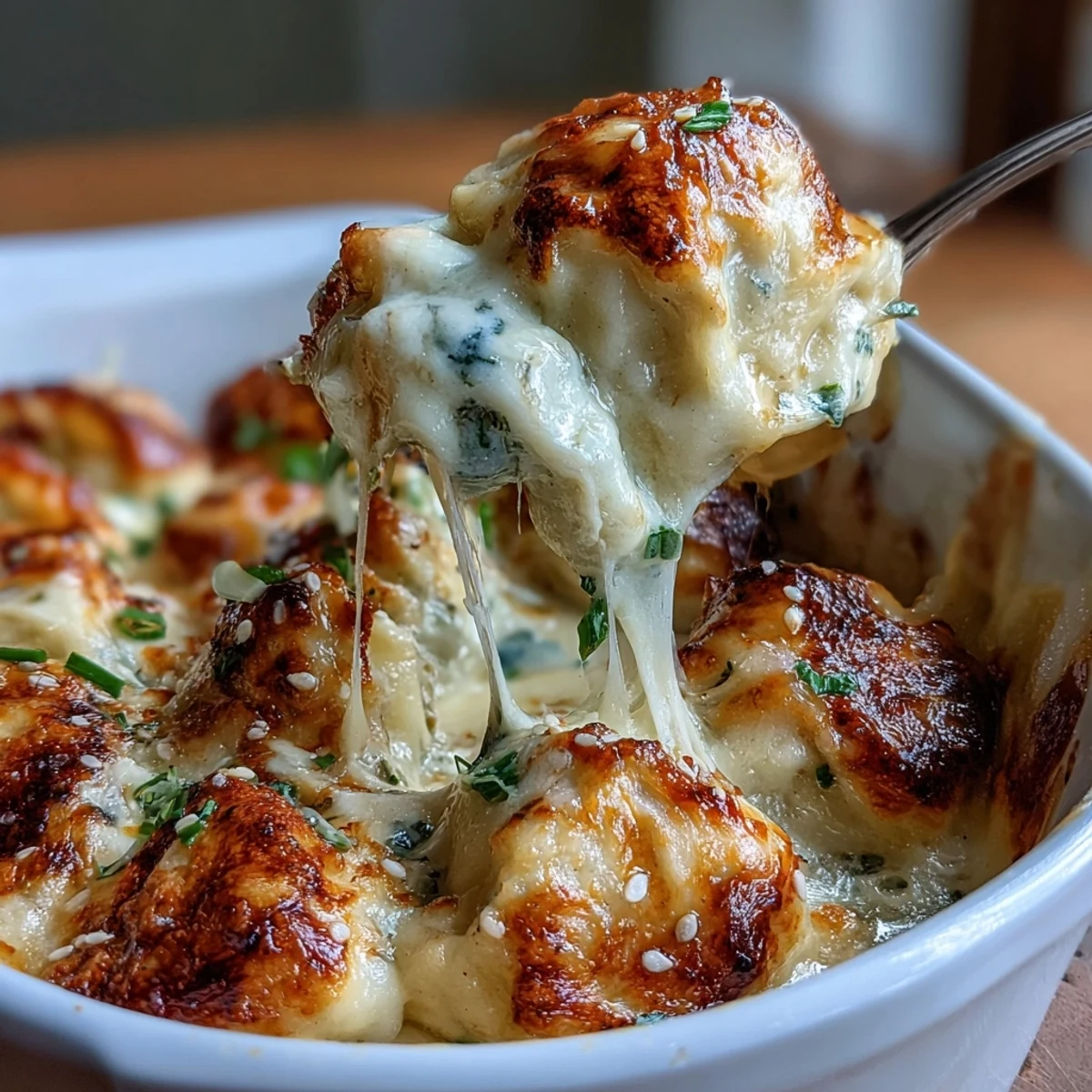Trader Joes Dumpling Bake: golden, cheesy casserole with creamy sauce and frozen dumplings baked to bubbling perfection.