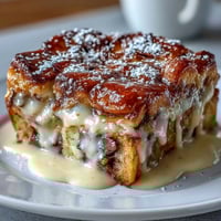 A warm and indulgent chocolate croissant bread pudding, baked until golden with rich custard and melty chocolate chips.