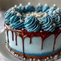 Pisces Cake Sheet Cake with Ocean Wave Piping, a whimsical vanilla dessert adorned with ombré blue buttercream waves and edible pearls.