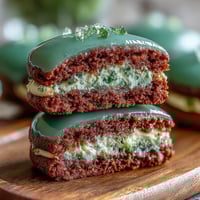 Sparkly St. Patricks Day Green Sugar Cookie Sandwiches with creamy vanilla filling and shimmering green sugar coating.