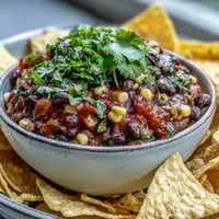 A vibrant bowl of 3-Ingredient Cowboy Caviar Dip with black beans, corn, and pico de gallo.