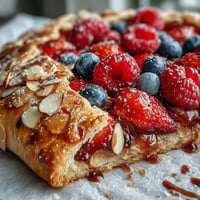 Rustic Summer Berry Galette with golden almond crust, brimming with jammy fruit.