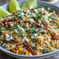 Creamy Mexican Street Corn Orzo bursting with charred corn, cotija, and lime.