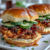 Crispy Hot Honey Chicken Sandwich, glistening with sweet heat, ready to be devoured.