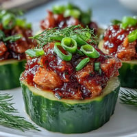 Spicy Tuna Pickle Cups topped with fresh avocado and sesame seeds.